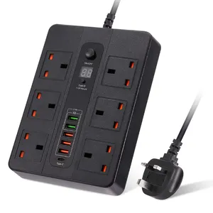 Hot Selling Cheap Power Socket British Special Hole 6-position Timing Strip Cord Carriage Overload Protection 6usb Charging