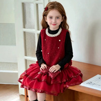 Vêtements formels pour enfants, robe de fête pour bébé fille de 1 an, gilet en tweed sans manches, jupe en tulle à volants