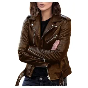 Spring and Autumn Large Women's Short Leather Coat European and American Motorcycle Suit Slim Fit Winter Jacket PU Hairless