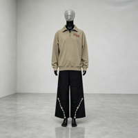 Polo décontracté grande taille à fermeture éclair 1/4, marron, coupe courte à épaules tombantes, uni avec broderie