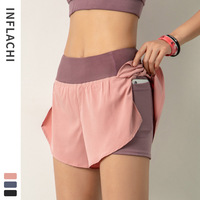 DK07 Vrouwen Double Layer 2 In 1 Tennis Shorts Workout Athletic Gym Yoga Shorts Met Telefoon Zakken