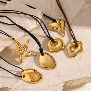 Ensemble de colliers avec pendentif géométrique en acier inoxydable, corde noire, bijoux de mode unisexe - Product Image 3