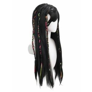 Anxin Peluca de Cabello Largo Liso con Doble Cola de Caballo y <span class=keywords><strong>Trenzas</strong></span> de Cuerda Coloridas, Flequillo Ordenado, 100% Fibra de Alta Temperatura, 130% de Densidad, con Botón - Product Image 4