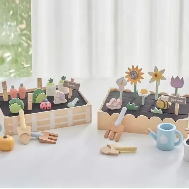 Cubo sensorial de 18 piezas, juego de jardín de madera en miniatura Montessori Waldorf, juguete de aprendizaje para escuela en casa, regalo