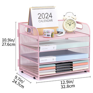 Organizzatore <span class=keywords><strong>da</strong></span> <span class=keywords><strong>scrivania</strong></span> in rete metallica a 4 livelli più venduto con maniglia, vassoio porta lettere e porta documenti - Product Image 3