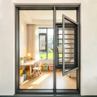 Ventana Abatible de Aluminio Negro con Rotura de Puente Térmico, Color Personalizado, para Renovación de Edificios Comerciales, Suministro del Fabricante HUACAI