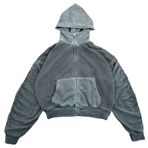 <span class=keywords><strong>Felpa</strong></span> <span class=keywords><strong>con</strong></span> <span class=keywords><strong>Cappuccio</strong></span> Unisex Oversize Personalizzata <span class=keywords><strong>con</strong></span> Patch in Rete, Nappe e Cerniera Metallica, Blu Grigio Lavato, Stile Streetwear - Product Image 2