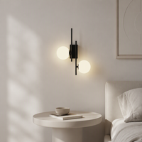 Applique Murale LED Moderne de Haute Qualité à 2 Têtes avec Abat-jour en Fer et Verre pour Hôtel, Décoration Murale, Chevet de Chambre