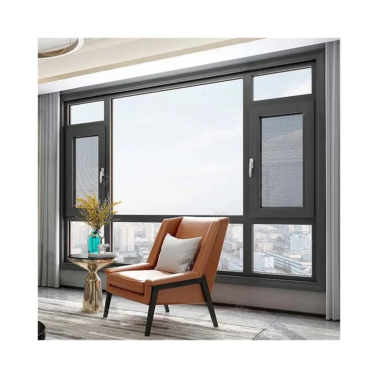 Factory Wholesale Villa House double Glass Window Aluminum Black Aluminum profiles Window Door