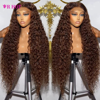 Perruque sans colle cheveux indiens pré plumés porter et aller brun chocolat dentelle avant perruque pour les femmes bouclés brun naturel perruque de cheveux humains