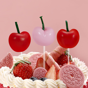 3D <strong>Red</strong> Cherry Shaped Birthday Cake <strong>Candles</strong> 3 Pcs Set for Birthday Party Decoration - Product Image 1