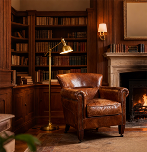 クラシックな本革製シングルソファ、木製フレーム、欧米風デザイン、リビングルームやオフィスに最適 |   高級家具 - Product Image 1