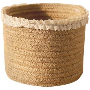 ตะกร้าทอเชือกฝ้ายทำมือทรงกลมสำหรับใส่ขนมเครื่องสำอางที่ใส่กุญแจที่เก็บของบนโต๊ะในครัวเรือน - Product Image 2