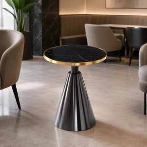 Conception clé en main de restaurant de luxe moderne avec mobilier hôtelier personnalisé et tables à manger en métal doré avec plateau en pierre noire - Product Image 4