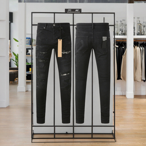 Jeans da <span class=keywords><strong>uomo</strong></span> di alta <span class=keywords><strong>moda</strong></span> nuovi pantaloni in Denim tinta unita a metà vita stile Hip Hop stampa Casual con foro lavato primavera KSUBIING - Product Image 2