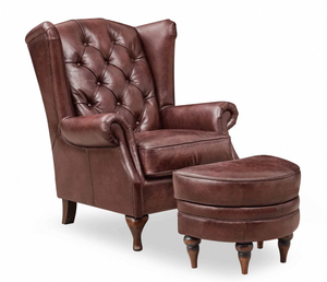 Fauteuil classique en bois avec coussin en cuir, construction robuste, chaise confortable et douce pour salon, bureau ou salle de séjour - Product Image 1