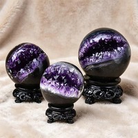 Ornamen Geode Amethyst Alami Berbentuk Cornucopia untuk Dekorasi Rumah dan Kantor, Kerajinan Kristal Lainnya