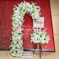 DKB Arche de fleurs artificielles en forme de crochet de 8,5 pieds, blanches et vertes, pour décoration de mariage et de banquet