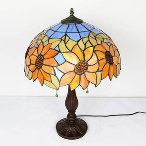Longhuijing <b>Antique</b> Art Style Tiffany Stained Glass Lamp 16-Inch Wide Sunflower Glass Shade 2-Light <b>Bedside</b> Reading Lamp - Product Image 5