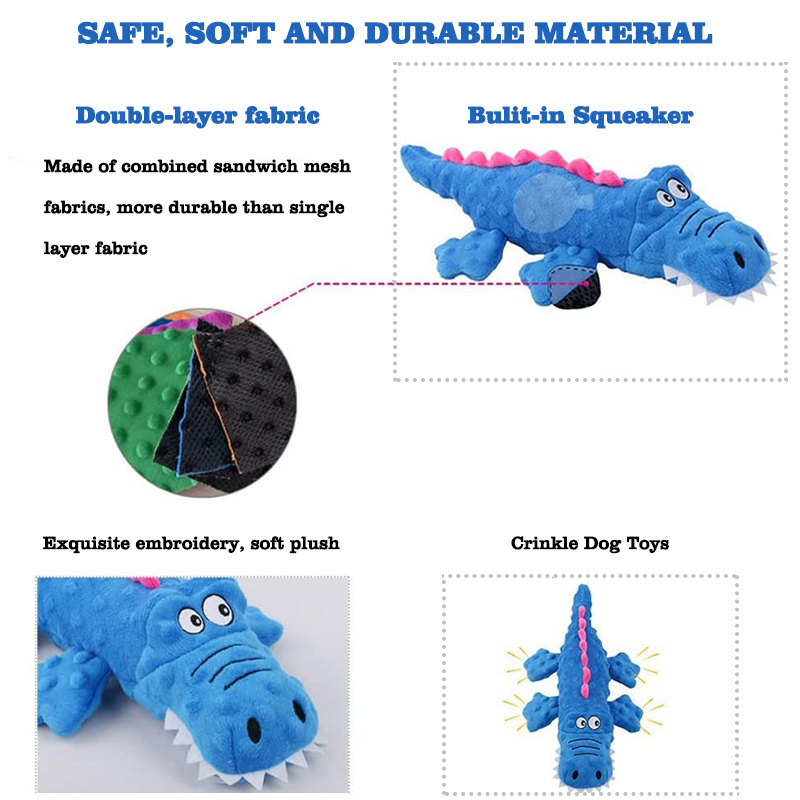 cheap factory price cute plush soft crocodile shaped pet interactive toys squeaky plush dog toy with logo