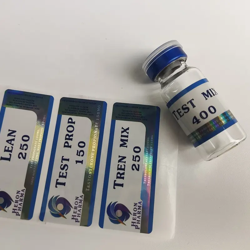 Wholesale custom design standard size 10ml peptide vial holographic labels for test cypionate 20ml