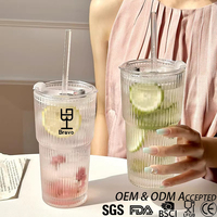 Verres à rayures verticales larges pour le dropshipping, livraison gratuite, avec couvercle et paille, pour boissons froides, eau et café, bouteille d'eau