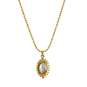 Collar de Joyería con Colgante de Concha Ovalada Chapado en Oro de 18k, de Acero Inoxidable 316L, Resistente al Agua y al Deslustre, Estilo Vintage, para Mujer - Product Image 5