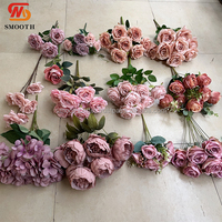 Dekorasi Pesta yang halus bunga buatan sutra biru bunga merah muda mawar Hydrangea bunga pengaturan Rumah Mall acara pernikahan dekorasi