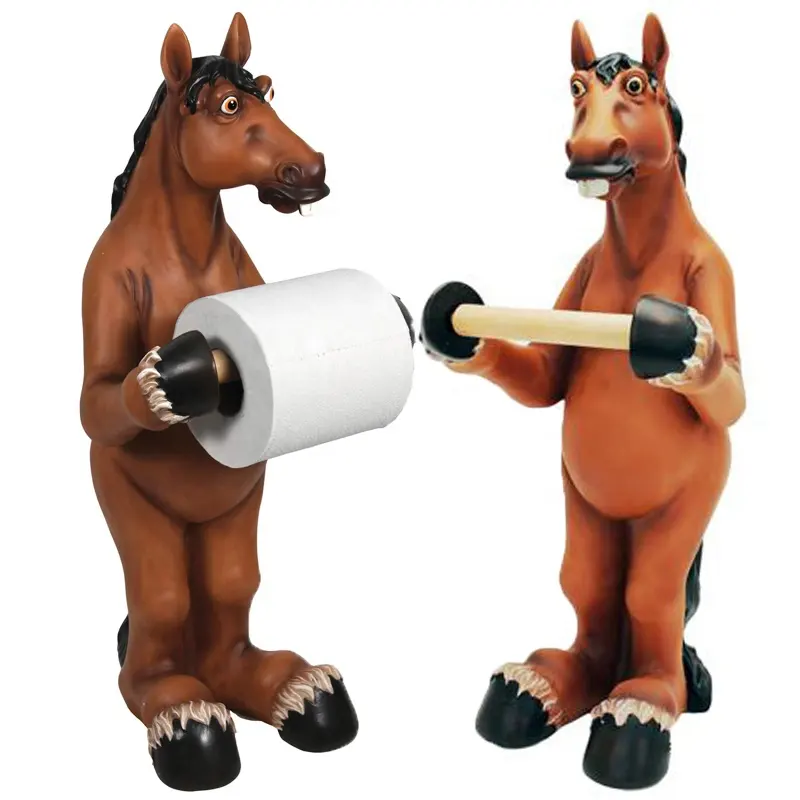 Porte-rouleau de papier pour animaux de toilette à domicile en gros décoré avec support unique en résine personnalisé porte-papier de toilette pour chevaux
