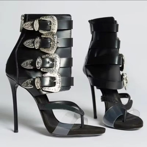 Sandales compensées d'été pour femmes à bout ouvert avec boucle, talon carré, tige en PU et semelle en caoutchouc - Product Image 4