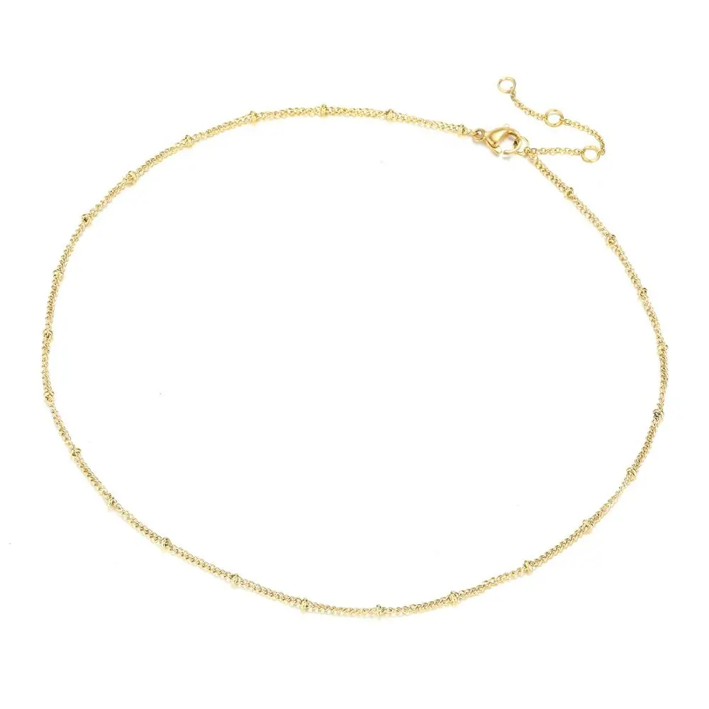 Halskette Rolo Glieder kette Langkettiger Schmuck 316L Edelstahl Rundes einfaches Design Gold Silber Farbe 38cm Kugel kette Halsketten