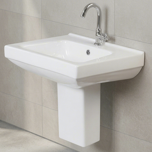 Lavabo de Cerámica Blanco Vistaar con Medio Pedestal 25x20 para Construcción de Baños - Product Image 6