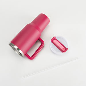 Commercio all'ingrosso vetro sottovuoto in acciaio inox 40oz tazza Tumbler con manico e paglia - Product Image 6