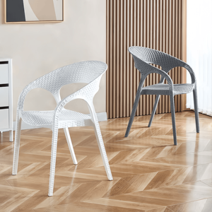 Silla <span class=keywords><strong>de</strong></span> Patio <span class=keywords><strong>de</strong></span> plástico PP marrón apilable con diseño <span class=keywords><strong>de</strong></span> ratán <span class=keywords><strong>de</strong></span> imitación con respaldo curvo para jardín, balcón, patio trasero - Product Image 4
