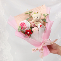 Buket Bunga Rajut dengan Boneka Beruang Kecil Buatan Tangan Bunga Artifisial untuk Dekorasi Hadiah Pesta Ulang Tahun