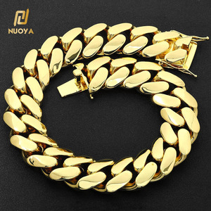NUOYA Hiphop Sieraden 22mm Dikke Cubaanse <span class=keywords><strong>Link</strong></span> Ketting Halsketting Messing Rosegoud 18K Goud Gegalvaniseerd Gladde Cubaanse Ketting voor Heren - Product Image 3