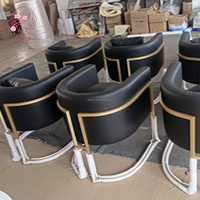 Chaise de salon de manucure moderne avec cadre doré en cuir PU, base en forme de U, confortable, éponge haute densité, mobilier de salon de beauté