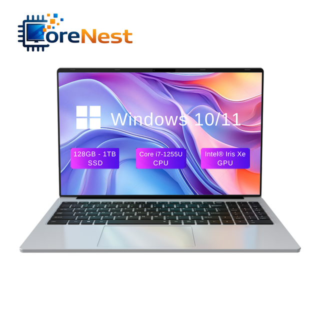 CoreNest High Performance Intel I7 1255U Face Recognition Laptop 15.6 Inch 8GB 16GB RAM Portable Office Business Laptop
