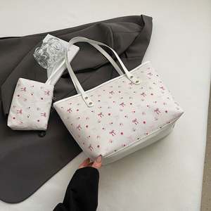 Sac fourre-tout grande capacité à fermeture éclair, design nœud, en matière souple, sac à bandoulière, style simple et tendance, sac sous le bras - Product Image 4