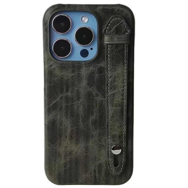 New Arrival High Quality Genuine Leather Cell Mobile Phone case for iphone 16 Pro Max With Finger Strap