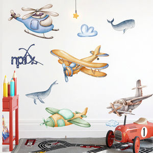 <span class=keywords><strong>Stickers</strong></span> muraux nuage de baleine d'avion de dessin animé moderne pour décor de papier peint de format printemps de chambre à coucher de garçons - Product Image 2