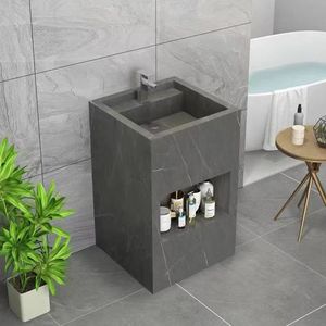 Lavabo Cuadrado de <span class=keywords><strong>Piedra</strong></span> Sinterizada para Baño de Hotel, Diseño Moderno y Minimalista, <span class=keywords><strong>Encimera</strong></span> Integrada Todo en Uno - Product Image 1