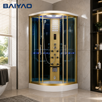 Bon marché Prix Doré 90x90 Porte Coulissante Verre Transparent Salle De Douche De Massage Cabines À Vapeur avec Cadre Brossé pour La Maison