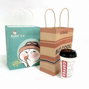 ซัพพลายเออร์จีน ถุงกระดาษคราฟท์สีน้ำตาลย่อยสลายได้ เป็นมิตรกับสิ่งแวดล้อม เกรดอาหาร สำหรับบรรจุสลัด พิซซ่า อาหารแบบนำกลับบ้าน พร้อมหูหิ้ว รับสั่งทำตามแบบ - Product Image 1
