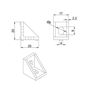 Staffa angolare in alluminio pressofuso 1001 2 Inside 2020A-4 a 90 gradi per estrusione in alluminio da 20 mm - Product Image 6