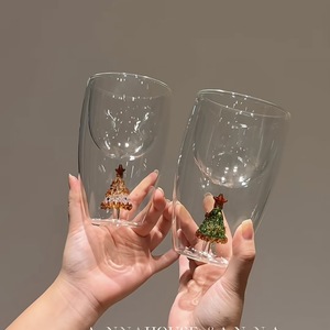 Tasse en verre à double paroi Bravo personnalisée, motif sapin de Noël, version décorative festive, coffret cadeau, pour café, jus, verres à boire - Product Image 2