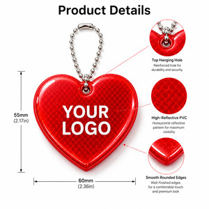 Porte-clés réfléchissant en PVC en forme de cœur avec logo personnalisé, étiquette de sécurité haute visibilité pour sac à dos, course nocturne, marche sécurisée - Product Image 6