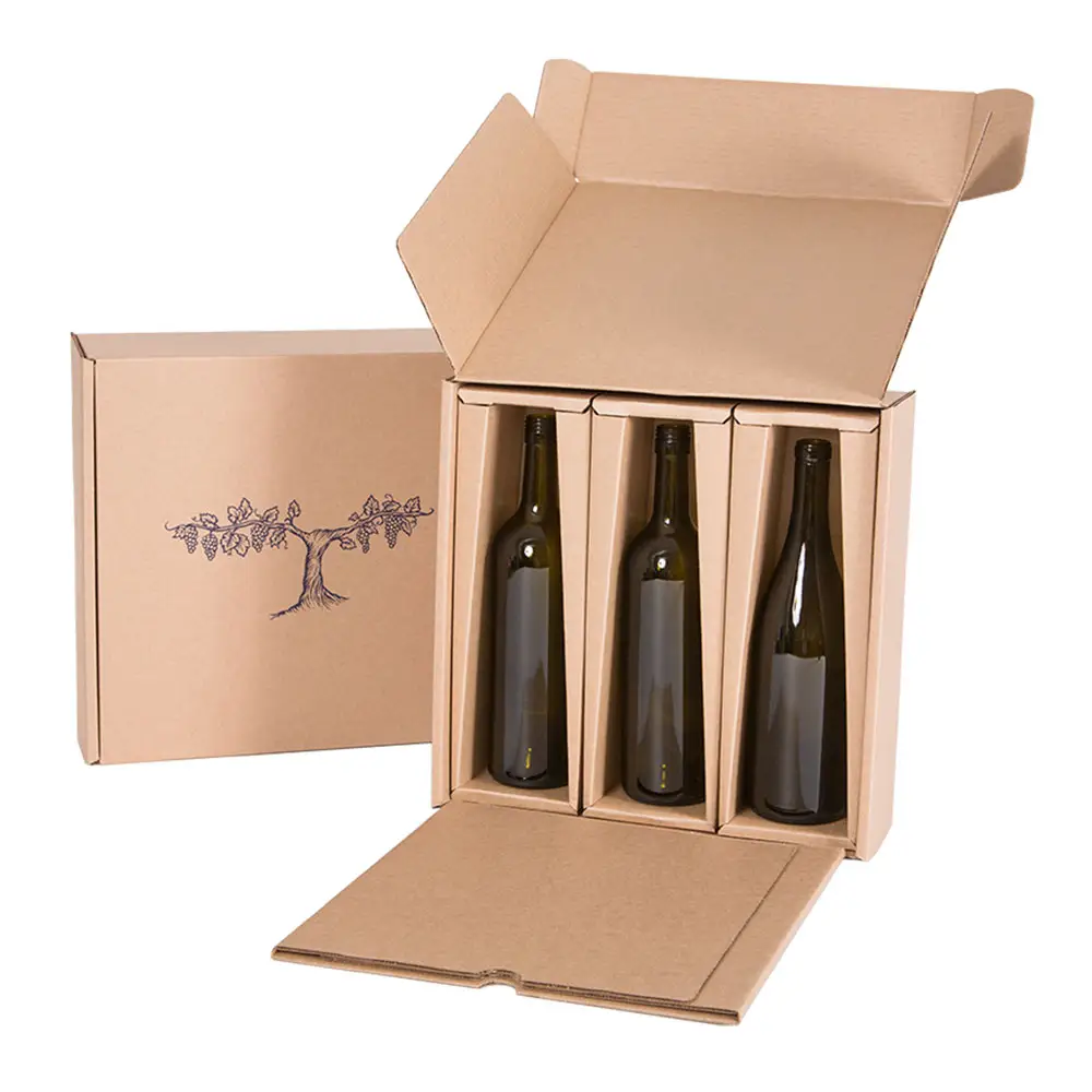 Benutzer definiertes Logo Wellpappe Papier verpackung 3er Pack Flaschen Wein getränk Versand Geschenk box