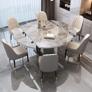 Modern Light Luxury Small Unit Household Square <b>and</b> Circular Intelligent Rock Plate Dining <b>Table</b> <b>Chair</b> Combination Cz002 Dining - Product Image 3