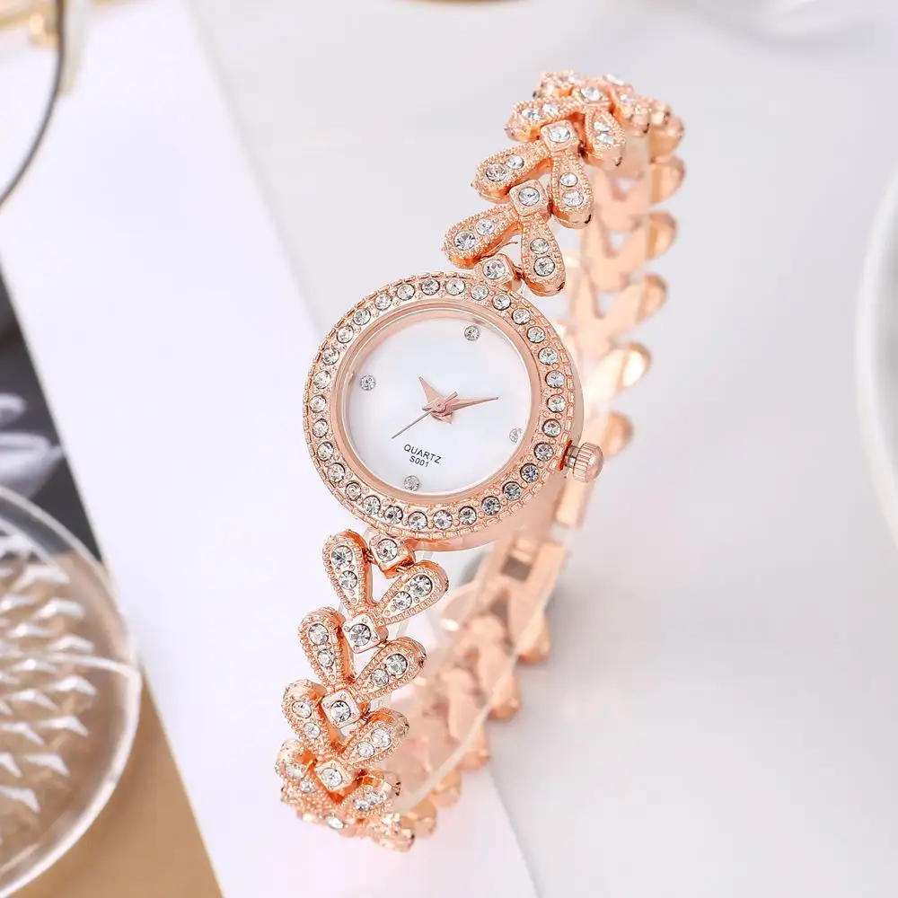Relógio de pulso feminino de diamante, pulseira analógica de quartzo para mulheres, joia de diamante